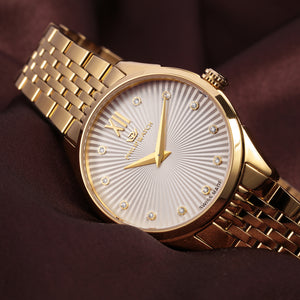 Philip Roma Swiss Made Gold Watch with Interchangeable White Strap