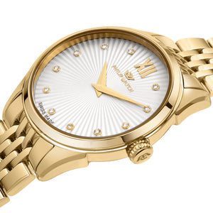 Philip Roma Swiss Made Gold Watch with Interchangeable White Strap