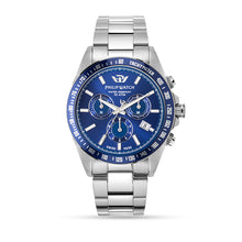 Load image into Gallery viewer, Philip Caribe Swiss Made Blue Sunray Silver Bracelet Chronograph