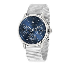 Load image into Gallery viewer, Maserati Epoca 42mm Blue Dial SIlver Mesh Watch