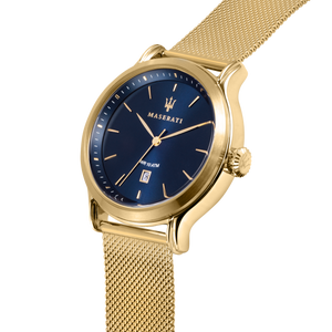 Maserati Epoca 42mm Blue Dial Gold Mesh Watch