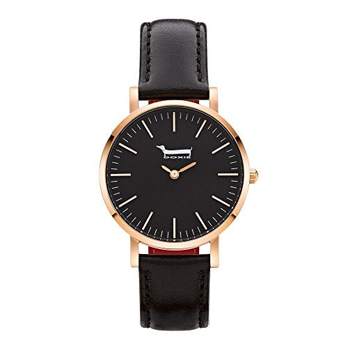 Doxie Women's Quartz Mini Sophie 34mm Rose Gold Case Watch with Black Leather Strap analog Display and Leather Strap, DXM0103