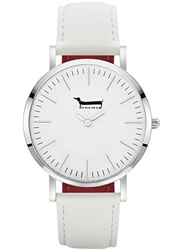 Doxie Women's Quartz Winston 40mm Silver Case Watch with White Leather Strap analog Display and Leather Strap, DX0202