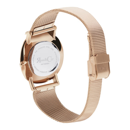 Rose & Coy Mini Pinnacle Ultra Slim 34mm Rose Gold Black Dial | Mesh Strap Watch