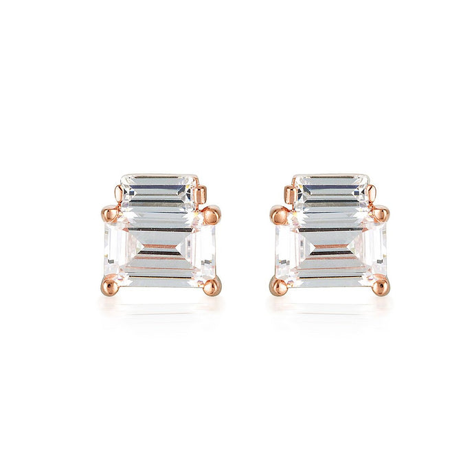 GEORGINI EMILIO ROSE GOLD DOUBLE BAGUETTE EARRINGS