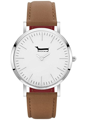 Doxie Women's Quartz Oscar 40mm Silver Case Watch with Tan Leather Strap analog Display and Leather Strap, DX0402