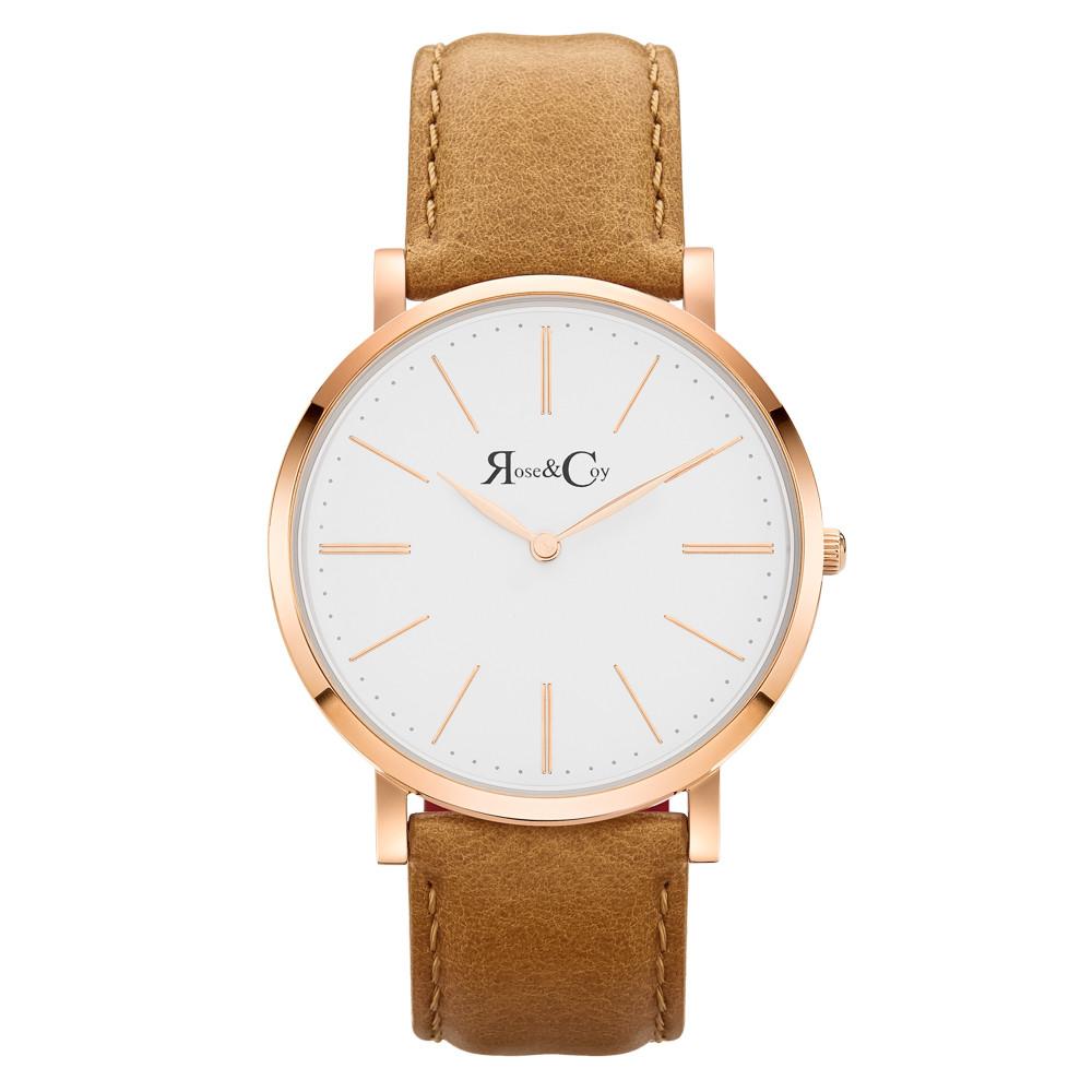 Rose & Coy Pinnacle Ultra Slim 40mm Rose Gold | Tan Leather Watch