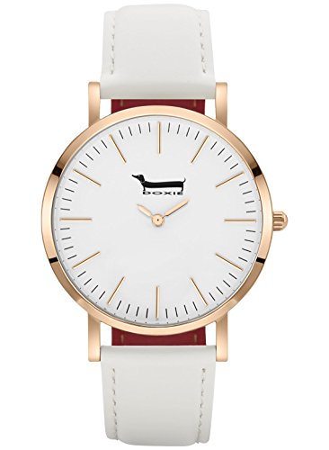 Doxie Women's Quartz Gemimah 40mm Rose Gold Case Watch with White Leather Strap analog Display and Leather Strap, DX0201