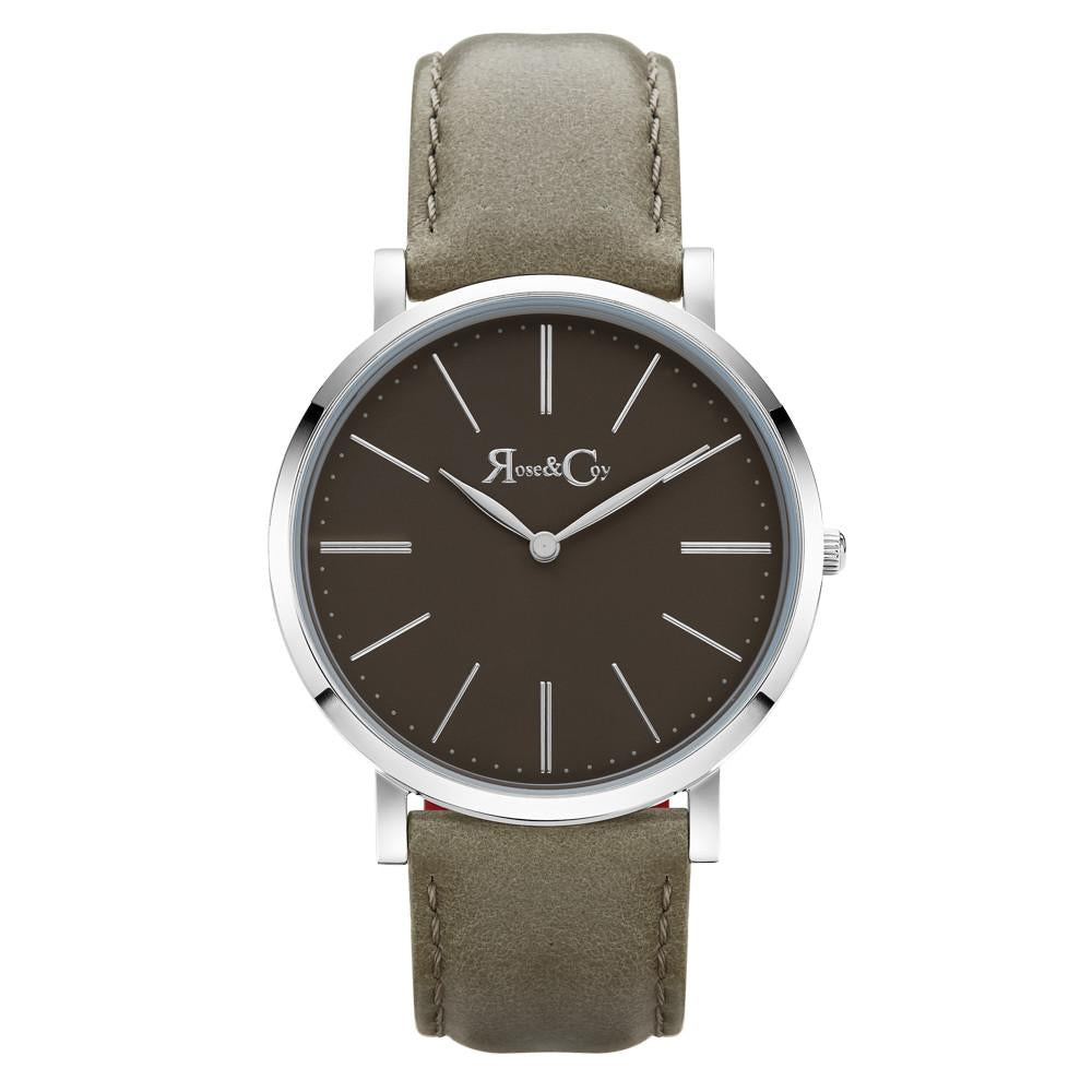Rose & Coy Pinnacle Ultra Slim 40mm Silver | Sage Dial | Sage Leather Strap Watch