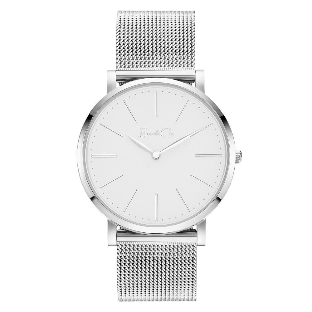 Rose & Coy Pinnacle Ultra Slim 40mm Silver | Mesh Strap Watch