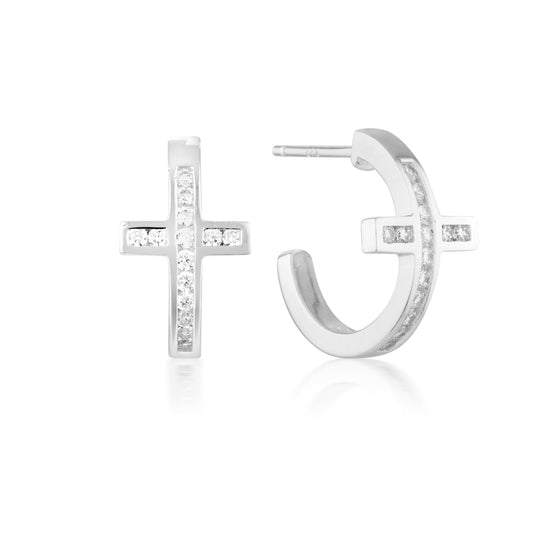 SPIRITUS CROSS HOOP EARRING - SILVER