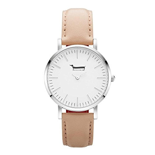 Doxie Women's Quartz Mini Shelby 34mm Silver Case Watch with Peach Leather Strap analog Display and Leather Strap, DXM0302
