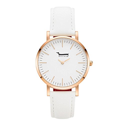 Doxie Women's Quartz Mini Gemimah 34mm Rose Gold Case Watch with White Leather Strap analog Display and Leather Strap, DXM0201