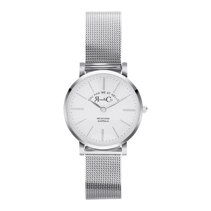 Rose & Coy You had me at hello 30mm Silver | Mesh Strap Watch