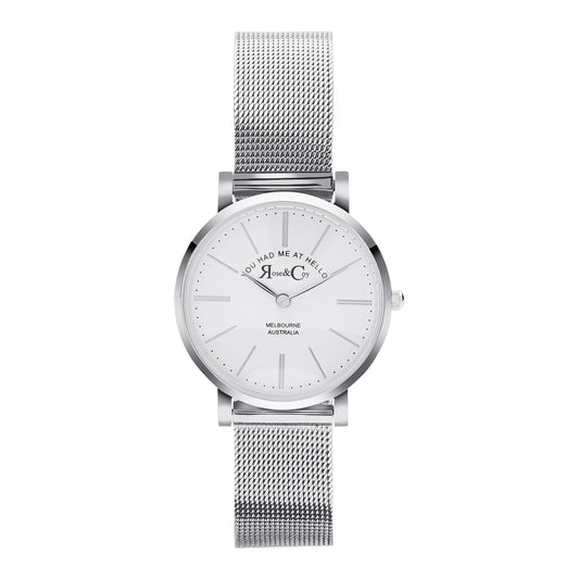 Rose & Coy You had me at hello 30mm Silver | Mesh Strap Watch