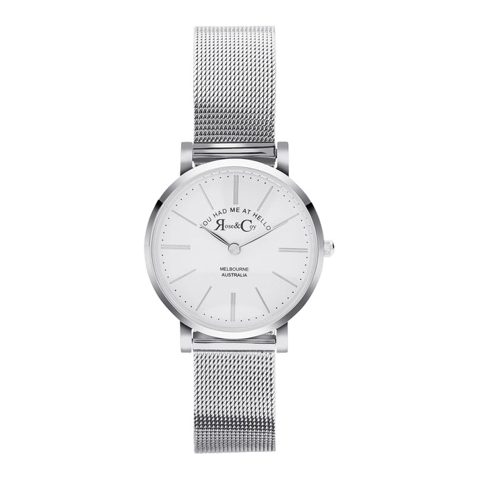 Rose & Coy You had me at hello 30mm Silver | Mesh Strap Watch