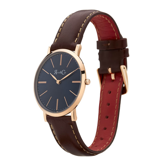 Rose & Coy Mini Pinnacle Ultra Slim 34mm Rose Gold | Dark Brown | Blue Sunray Dial Watch