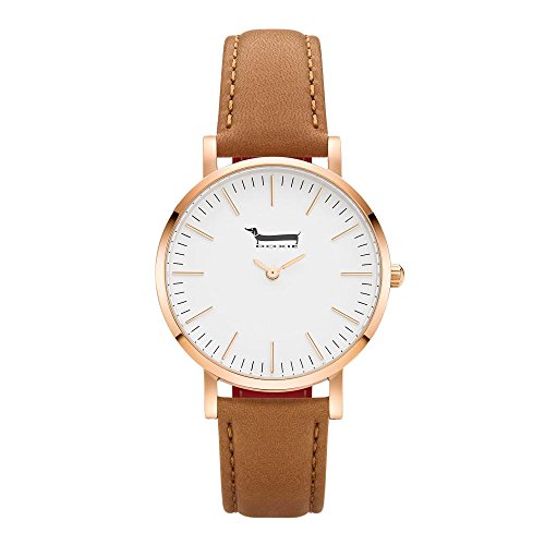 Doxie Women's Quartz Mini Ella 34mm Rose Gold Case Watch with Tan Leather Strap analog Display and Leather Strap, DXM0401