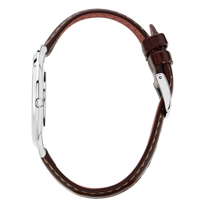 Rose & Coy Pinnacle Ultra Slim 40mm Silver | Dark Brown Leather | Blue Sunray Dial Watch