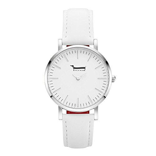 Doxie Women's Quartz Mini Winston 34mm Silver Case Watch with White Leather Strap analog Display and Leather Strap, DXM0202