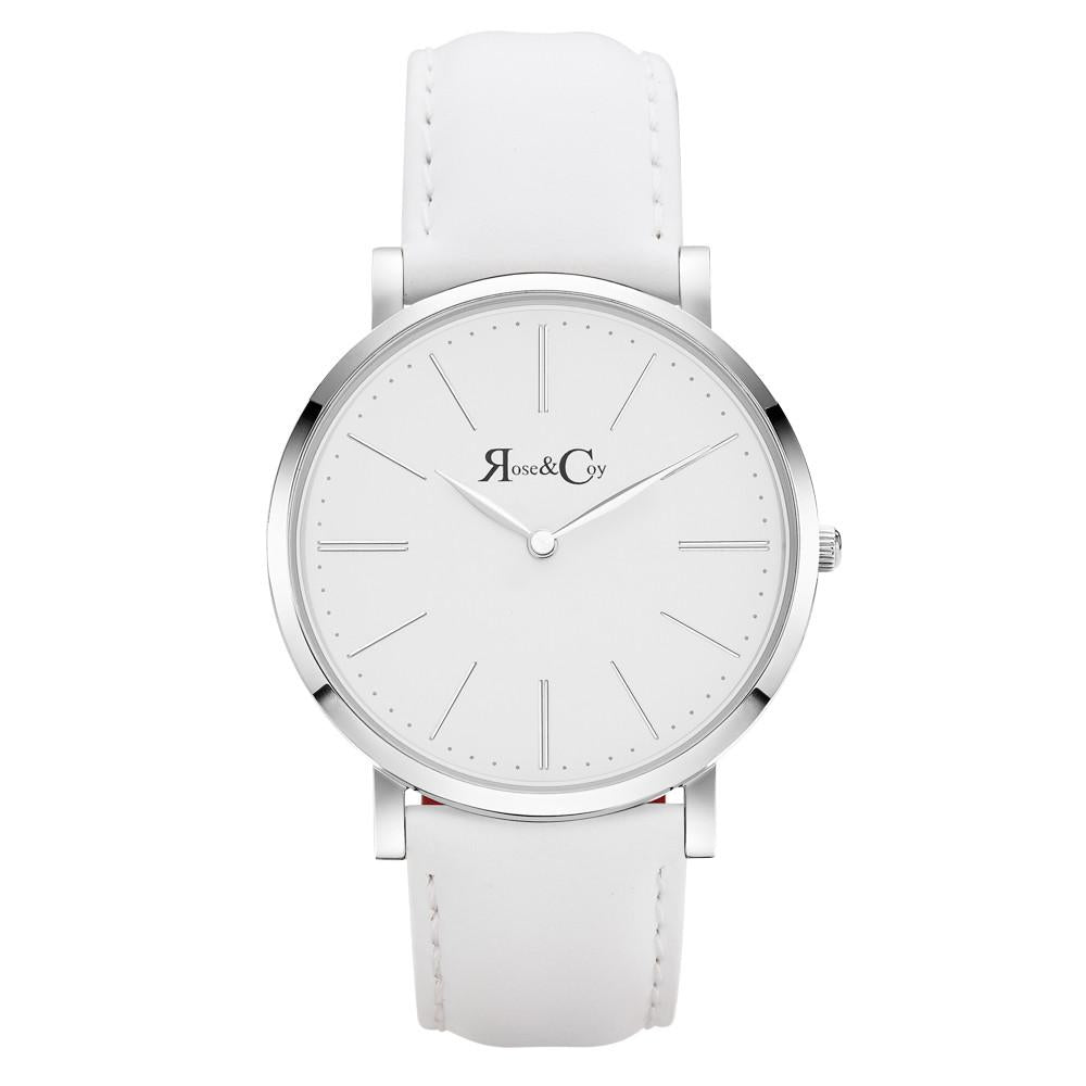 Rose & Coy Pinnacle Ultra Slim 40mm Silver | White Leather Watch