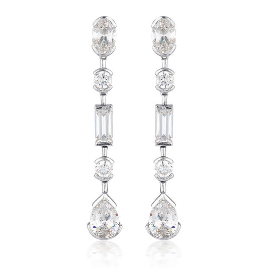 MOSAIC LONG DROP SILVER EARRINGS