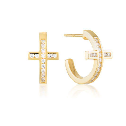 SPIRITUS CROSS HOOP EARRING - GOLD