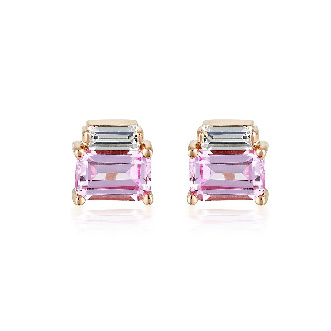 GEORGINI EMILIO PINK SAPPHIRE DOUBLE BAGUETTE EARRINGS