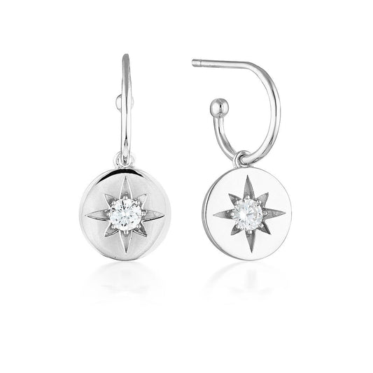 STELLAR LIGHTS SILVER DROP HOOP EARRINGS