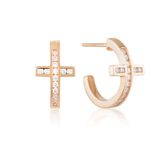 SPIRITUS CROSS HOOP EARRING - ROSE GOLD
